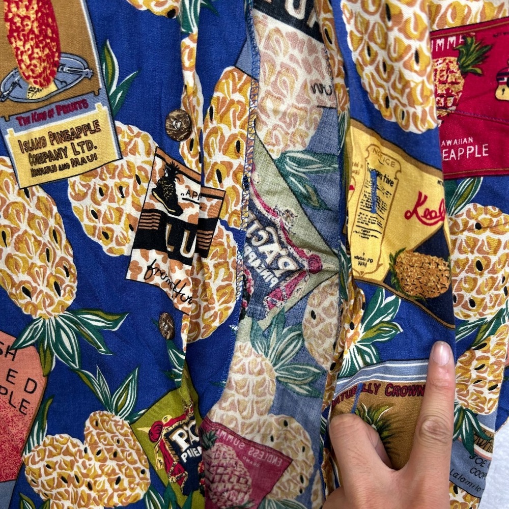 Vintage Joe Kealoha's Hawaiian Shirt Men's Blue Pineapple Print Button Up Beach - Picture 6 of 7